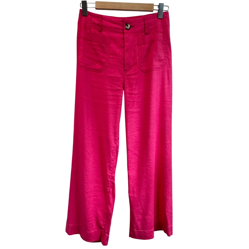 Maeve Anthropologie The Colette Pink Linen Blend Wide Leg Cropped Pants Size 26